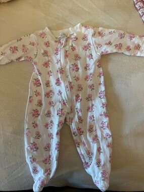 Kissy Kissy White Floral Footed One-Piece with Pink Roses